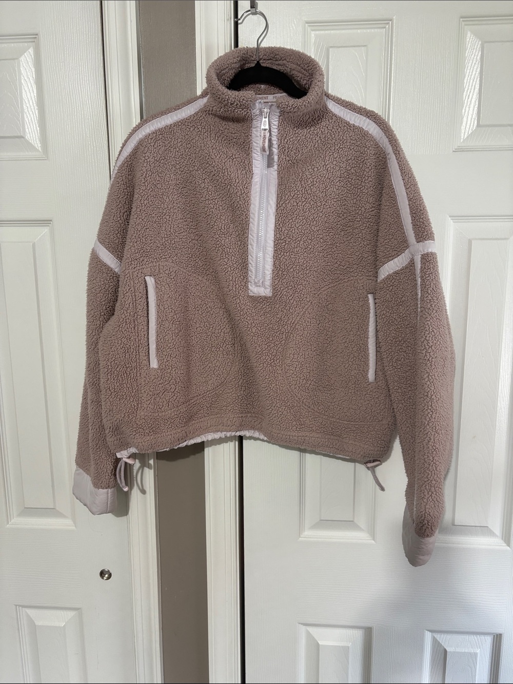 Free People Plush Taupe Sherpa Half-Zip Pullover